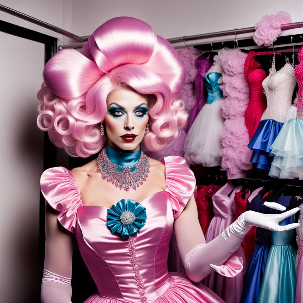 Extravagant Drag Queen in Satin Gown: Fantasy Concept Art