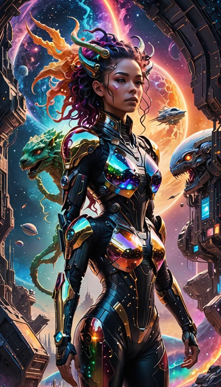 Crystalline Chimera Girl in Cosmic Science Fiction Style