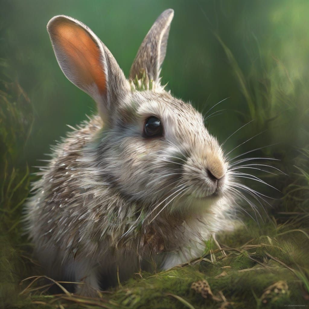 Rabbit Transforms into Hedgehog in Surreal Oil Painting