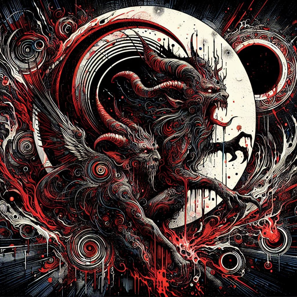 Psychedelic Tarot Card: The Demon Moon God