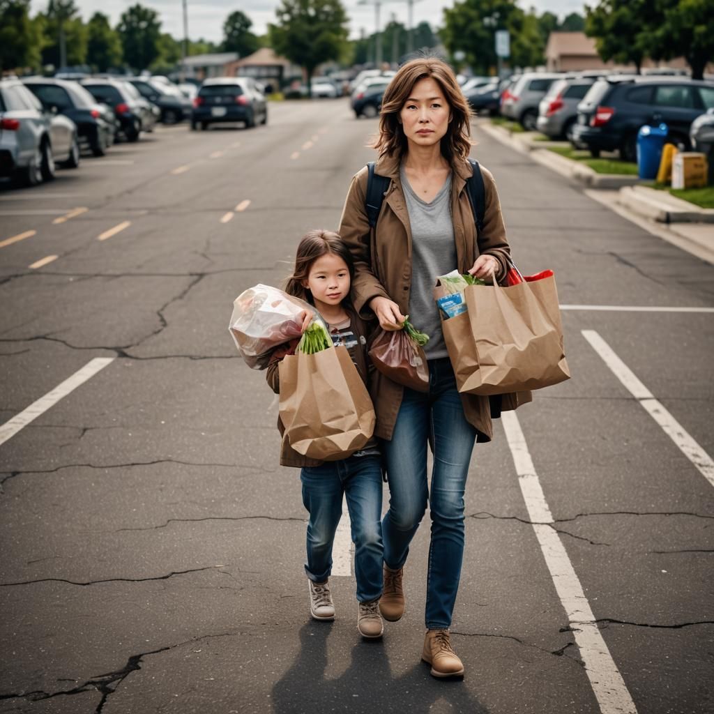 Chibi Mom and Child in Parking Lot