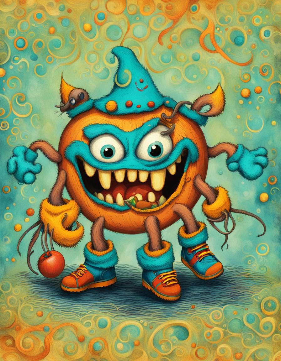 Whimsical Sausage-Onion Hybrid Creature Illustration