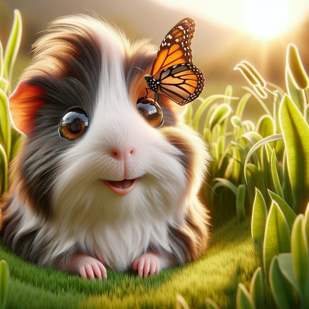 Guinea Pig with Butterfly: 3D Realistic Render