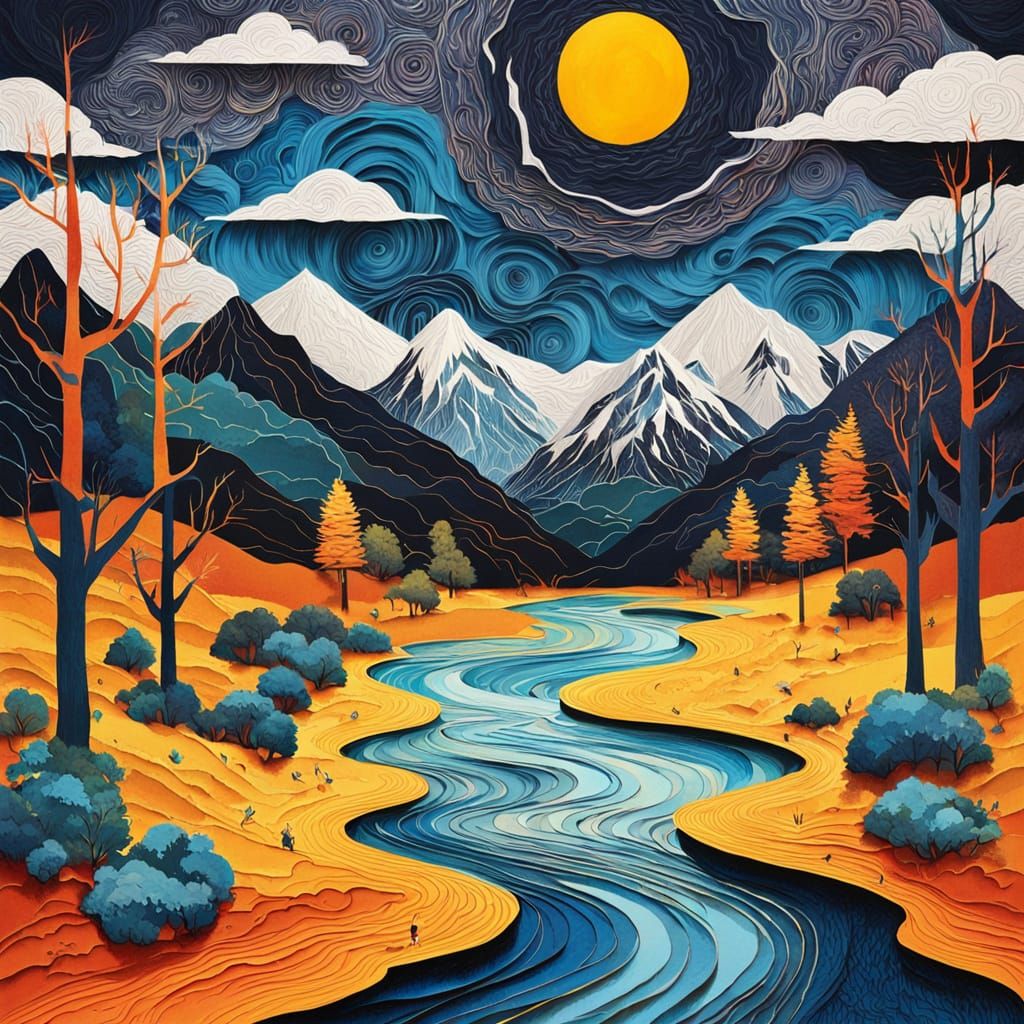 Dual Landscape Art: Sunny Day Meets Night