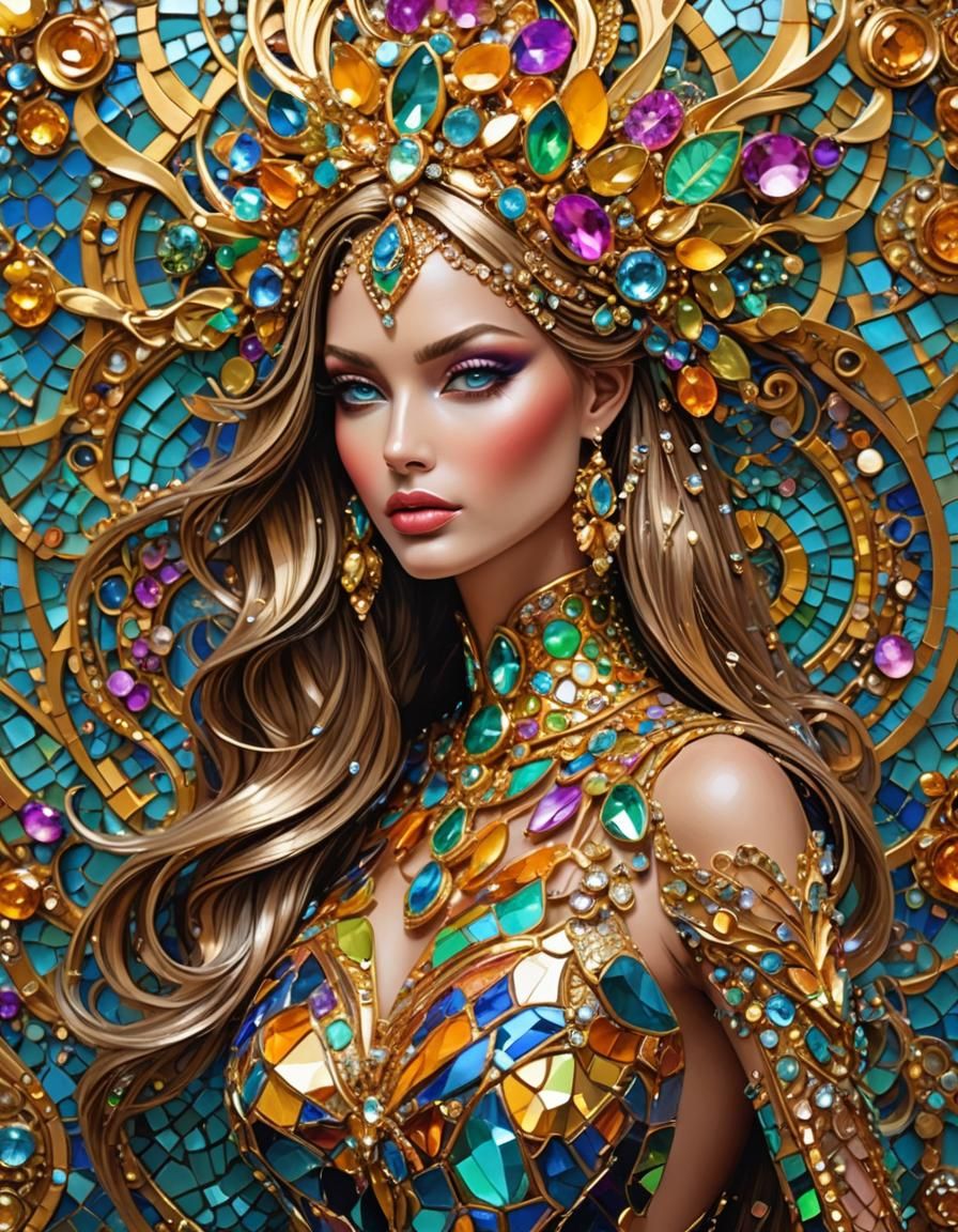 Glamorous Supermodel with Gold Trim in Digital Art