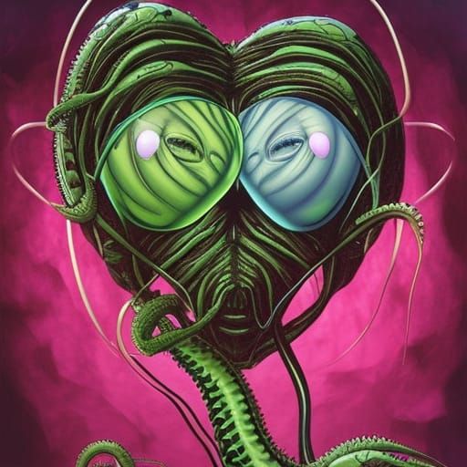 Psychedelic Alien Face-Hugger Valentine Card