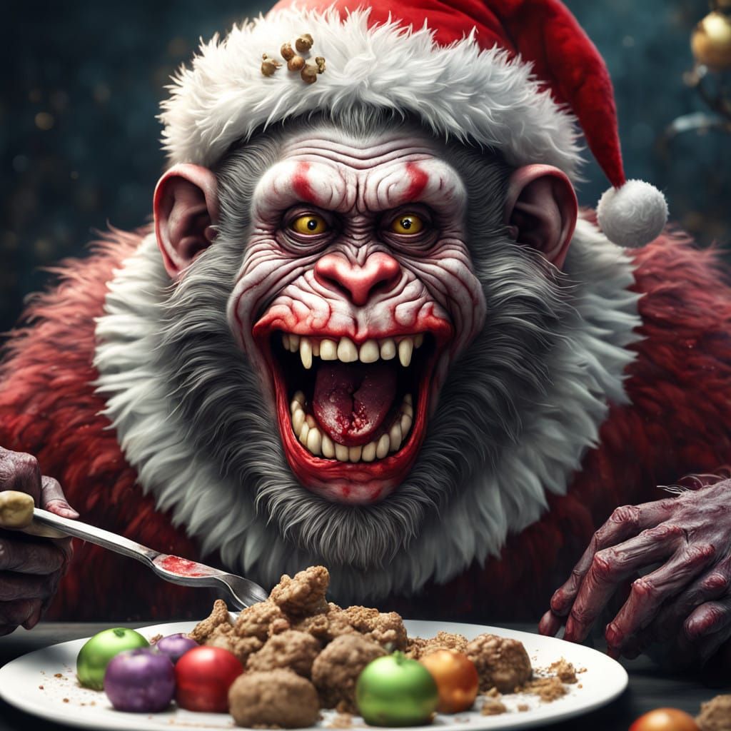 Monstrous Feast of Fearsome Zombie Monkey and Maniacal Santa