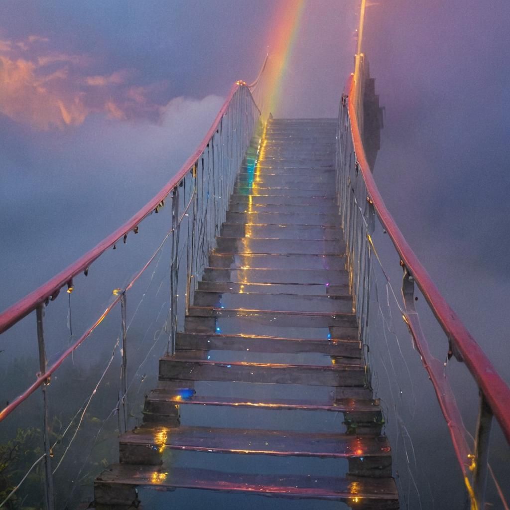 Shimmering Rainbow Bridge in Abstract Art Style