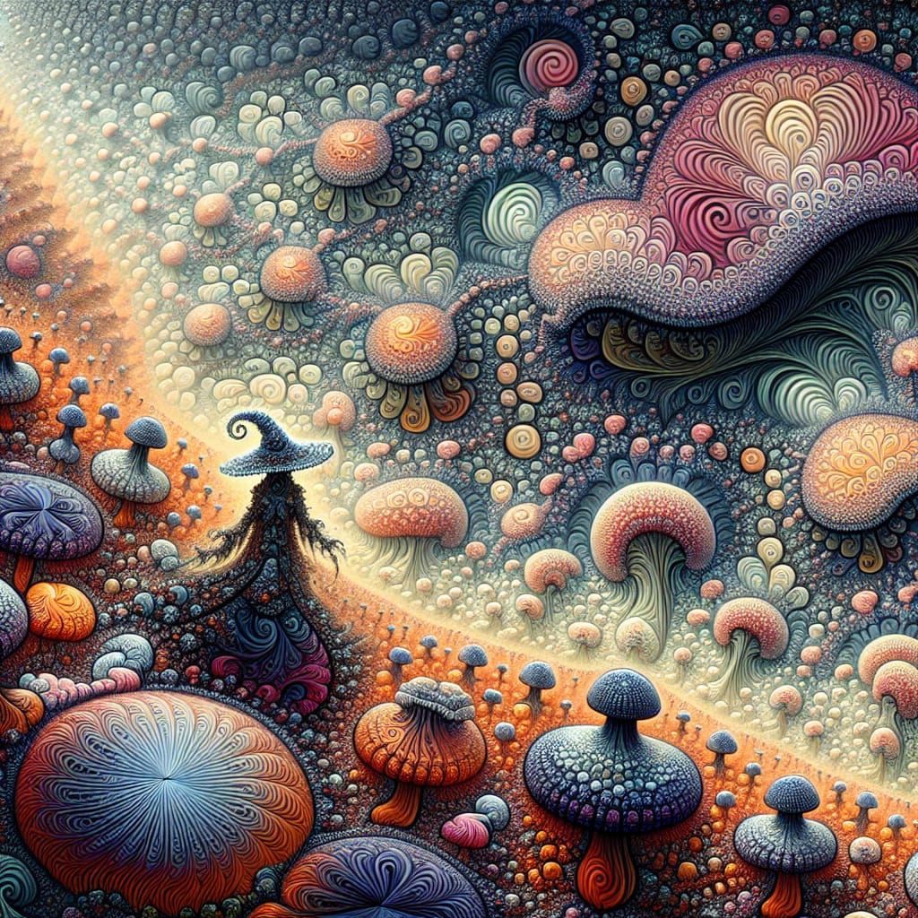 Psychedelic Mushroom Witch Child: Fractal Zentangle Art