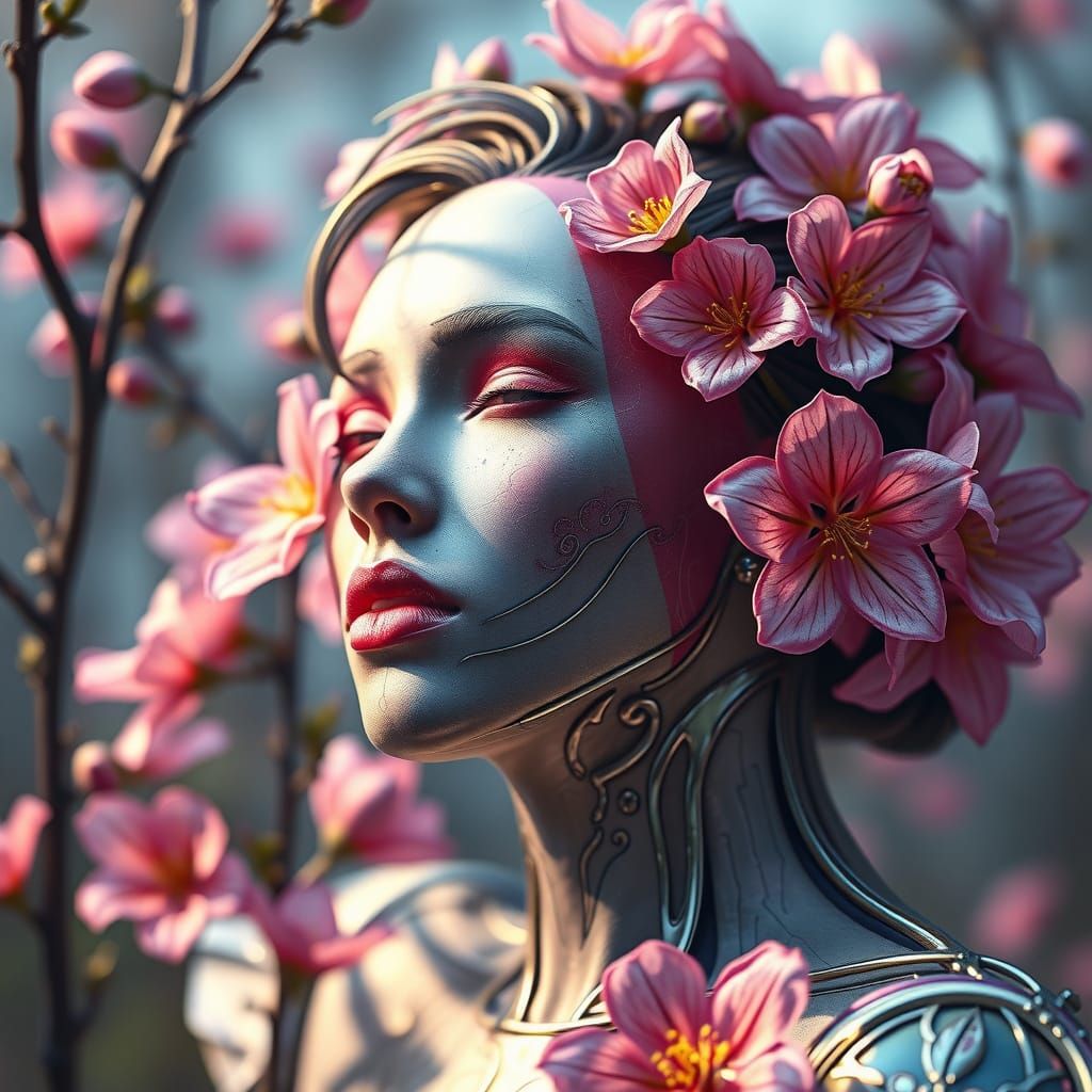 Ethereal Goddess of Spring Embodied in Vibrant Triadic Color...