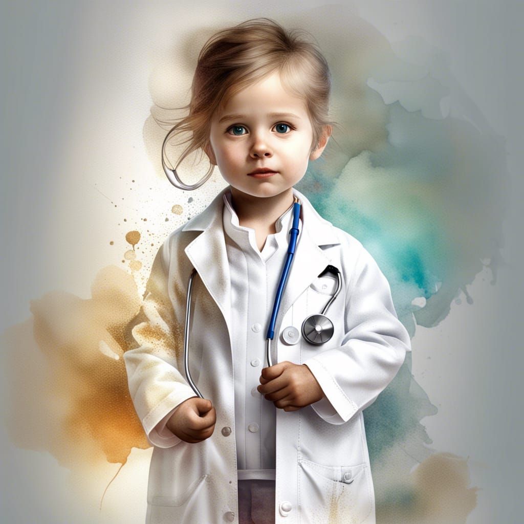 Toddler Doctor with Stethoscope in Watercolor Style