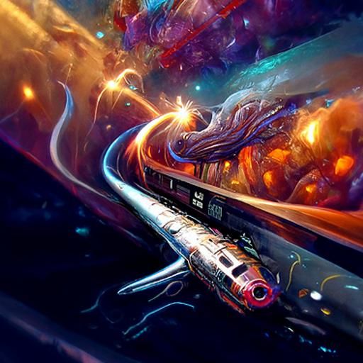 Intergalactic Train Races Through Nebula