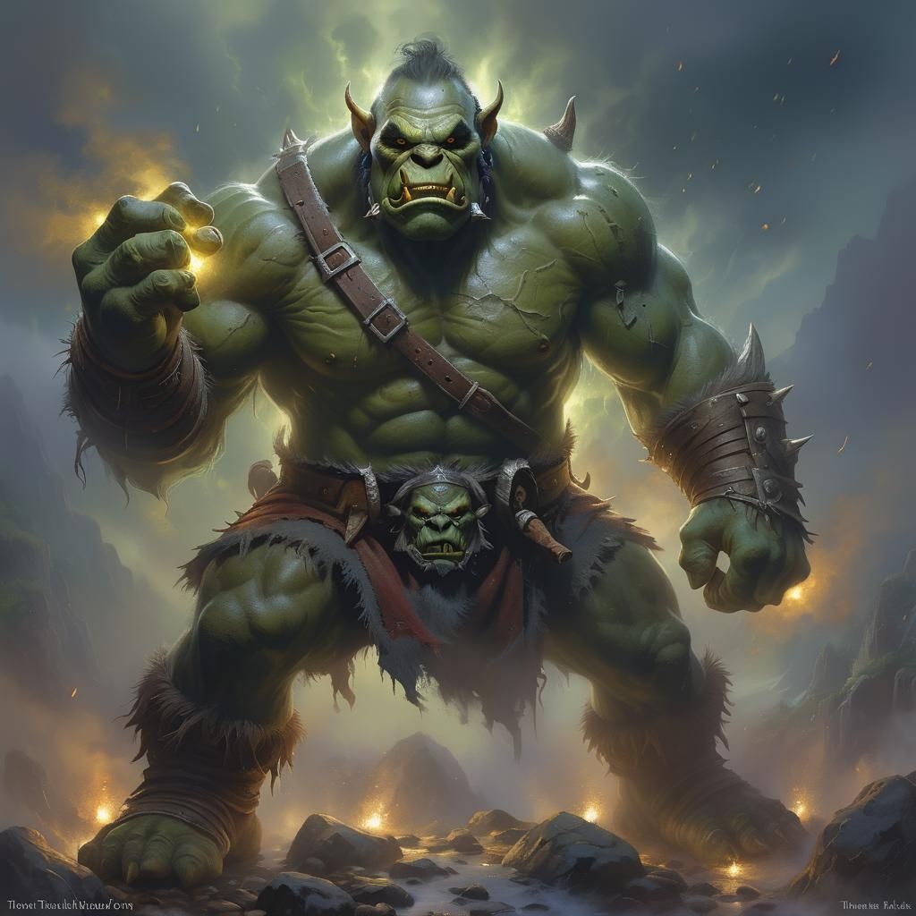 Ethereal Orc in a Thomas Kinkade Style Fantasy