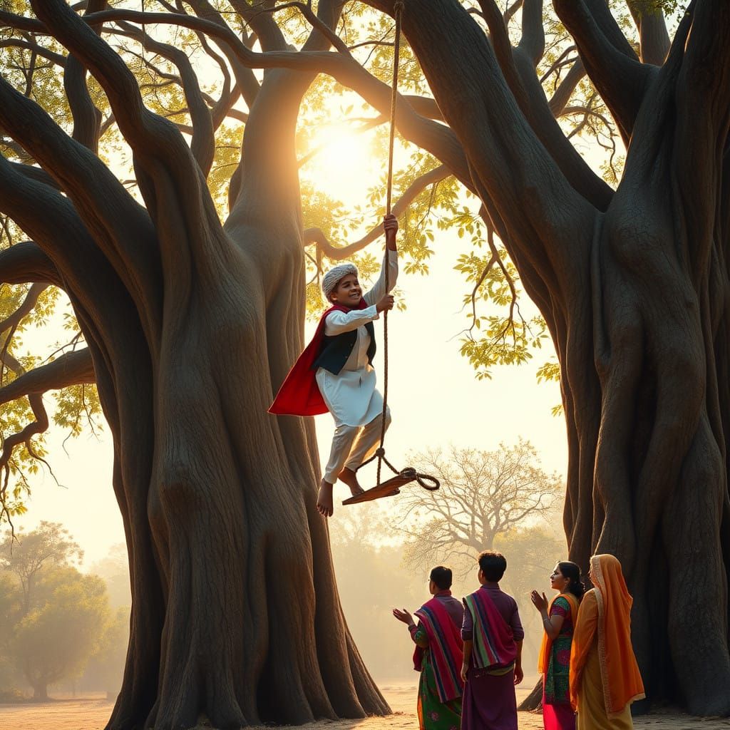 Young Boy Climbs Majestic Banyan Tree on Pahela Baishakh Mor...
