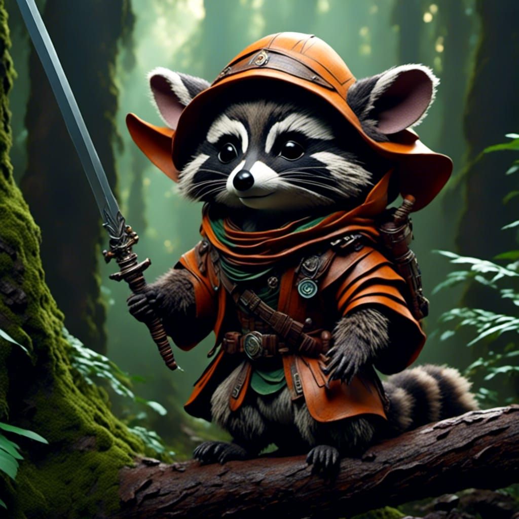 Stuffed Animal Raccoon in Forest, Digital Furry Art