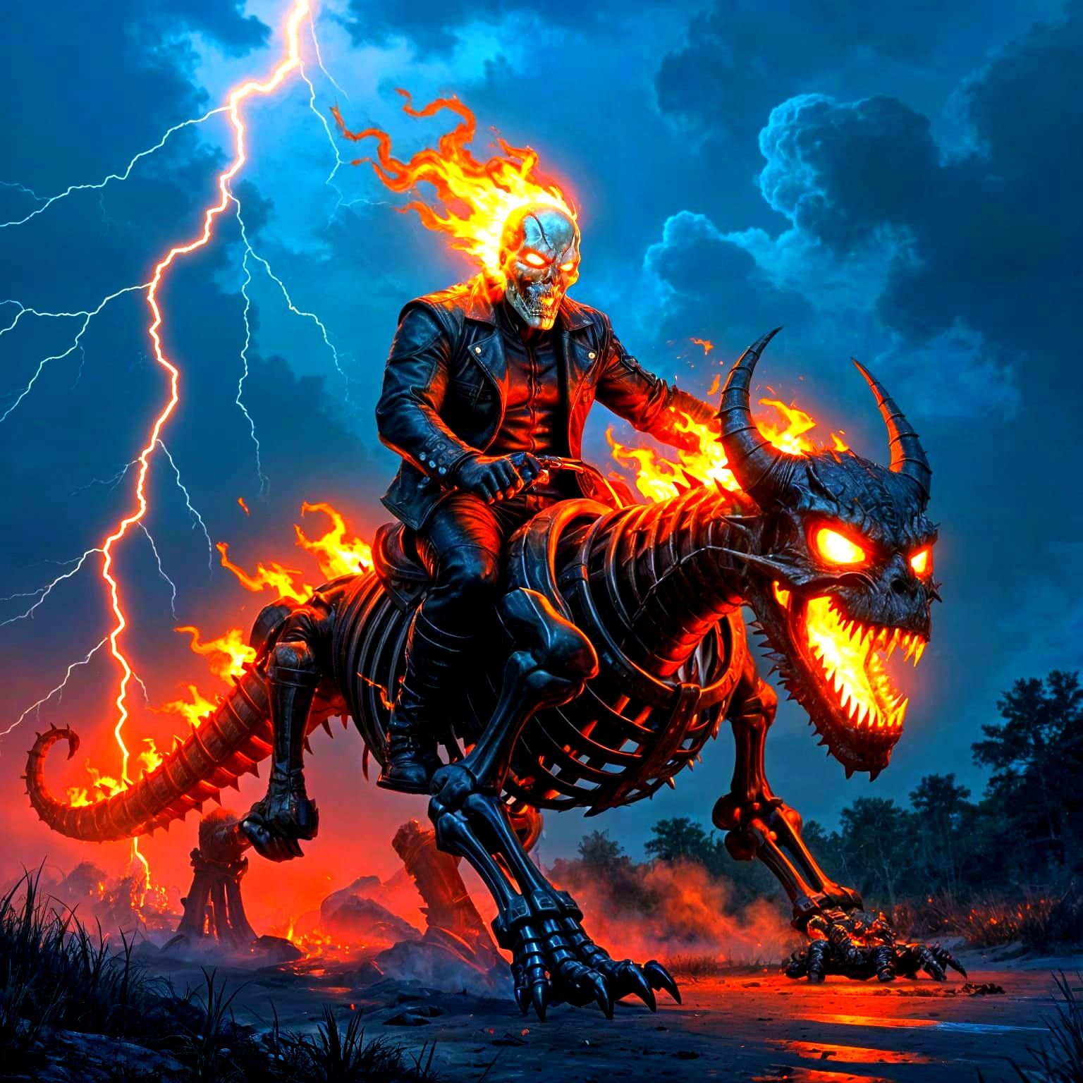 Ghost Rider Hulk on a Fiery Dragon