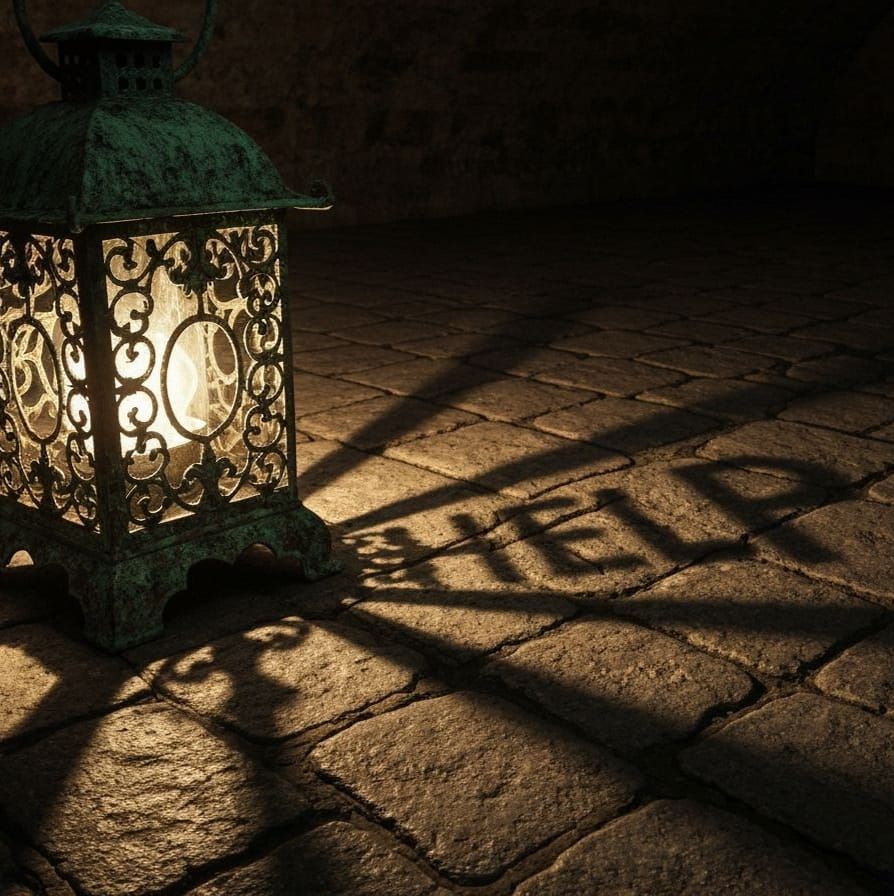 Ornate Lantern Casts Shadowy 'Help' Message