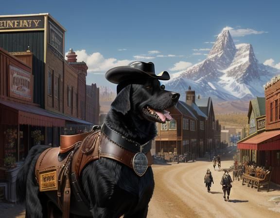 Black Lab Dog Sheriff in Sci-Fi Western Town