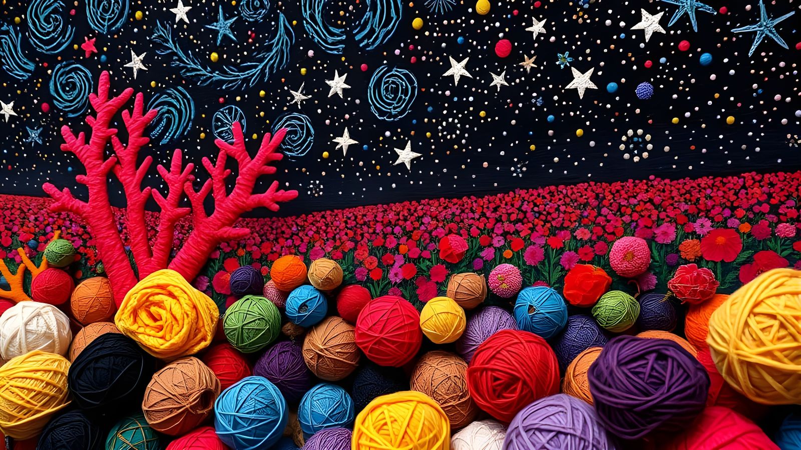 Vibrant Mixed-Media Tapestry in Rainbow Hues