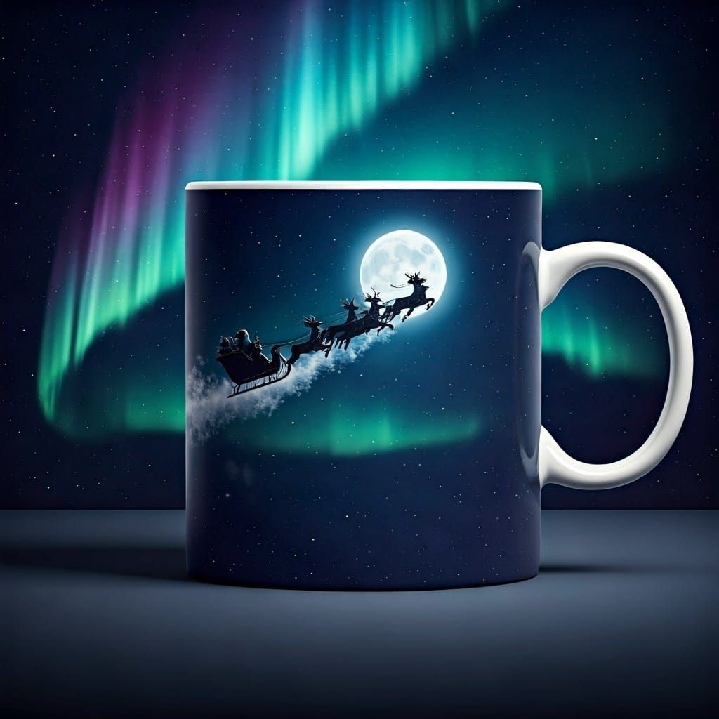 Christmas mug with a wrap around design of Santa Claus on hi...