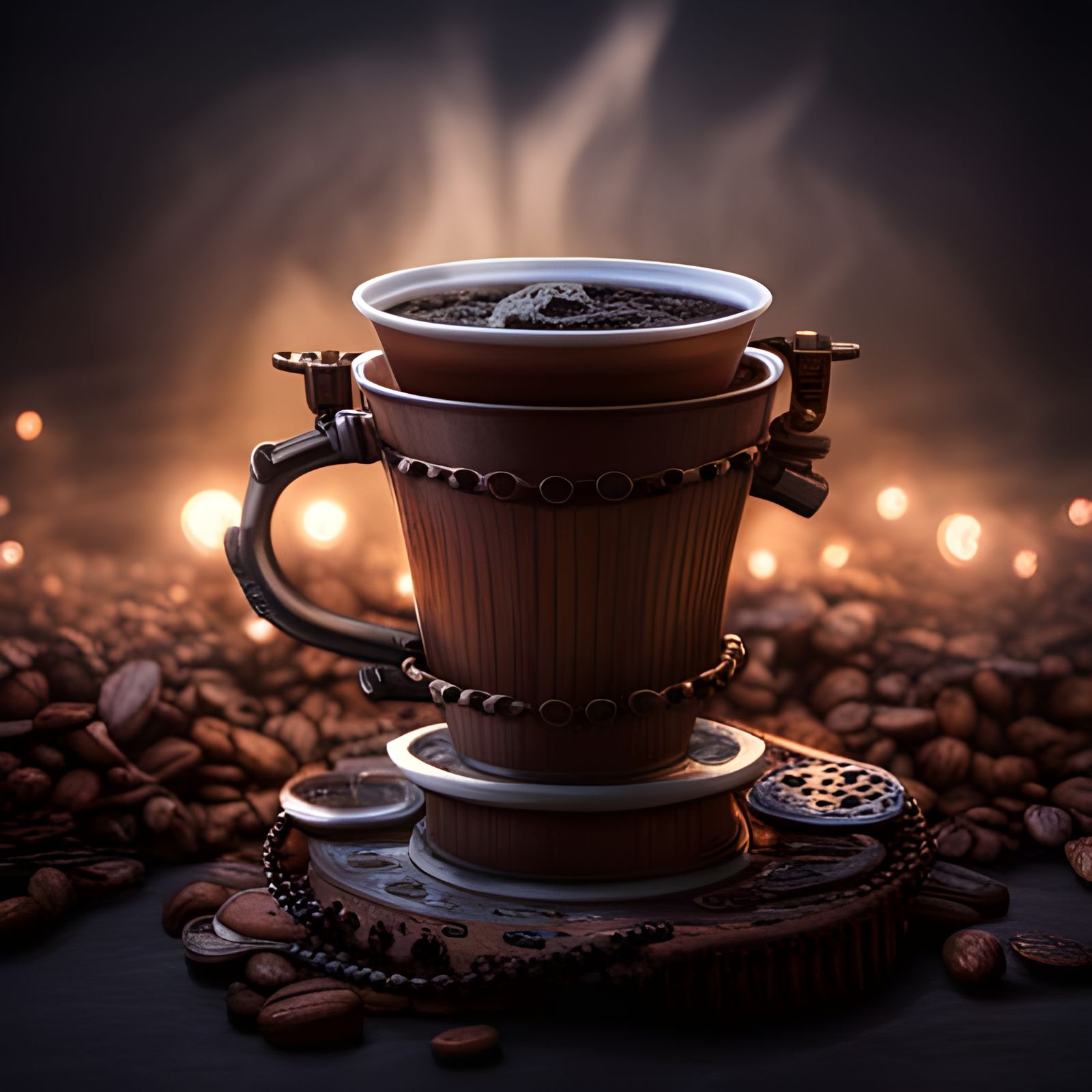 Steampunk Coffee Cup: Detailed Matte Painting