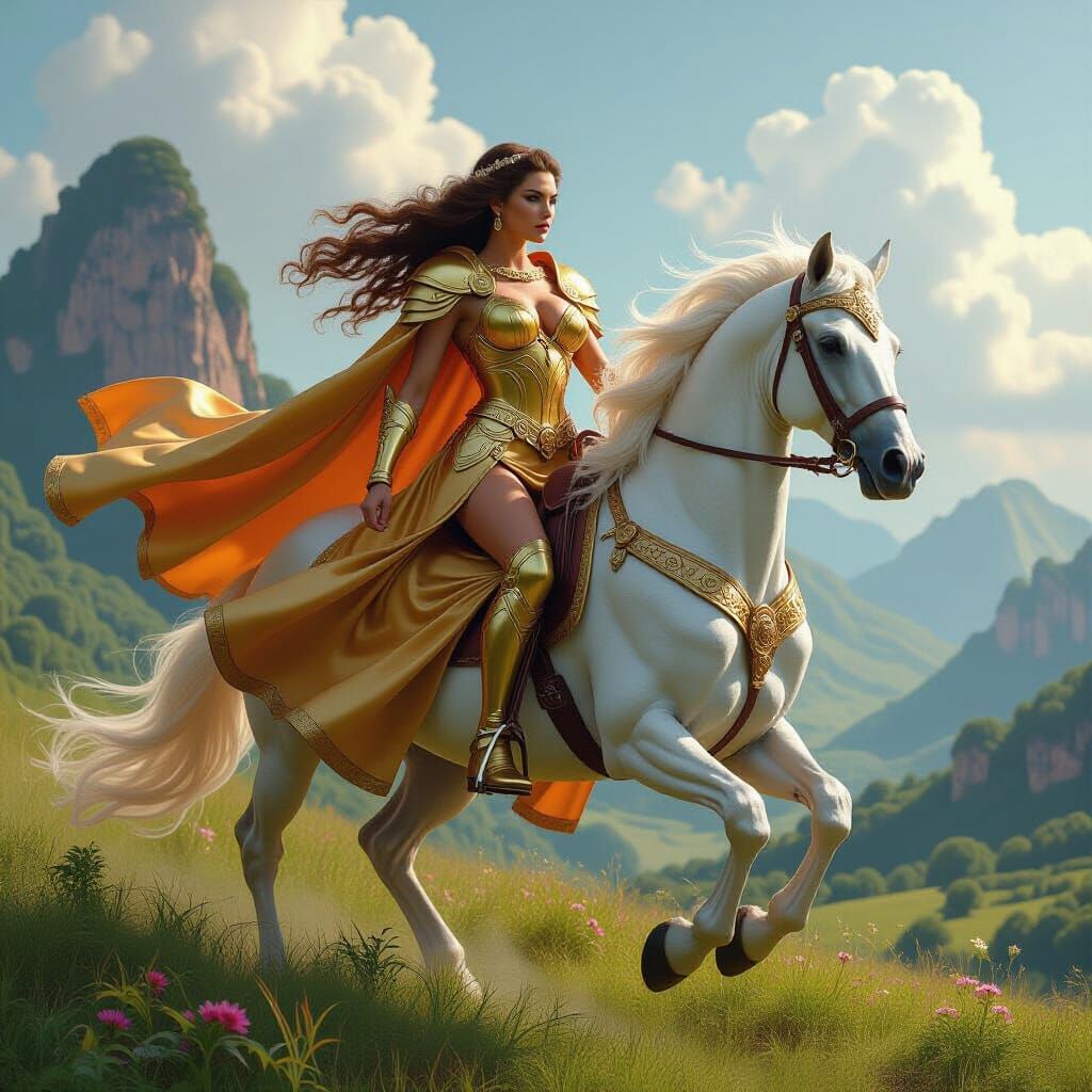 Chocolate Woman Warrior Rides into Fantasy Landscape