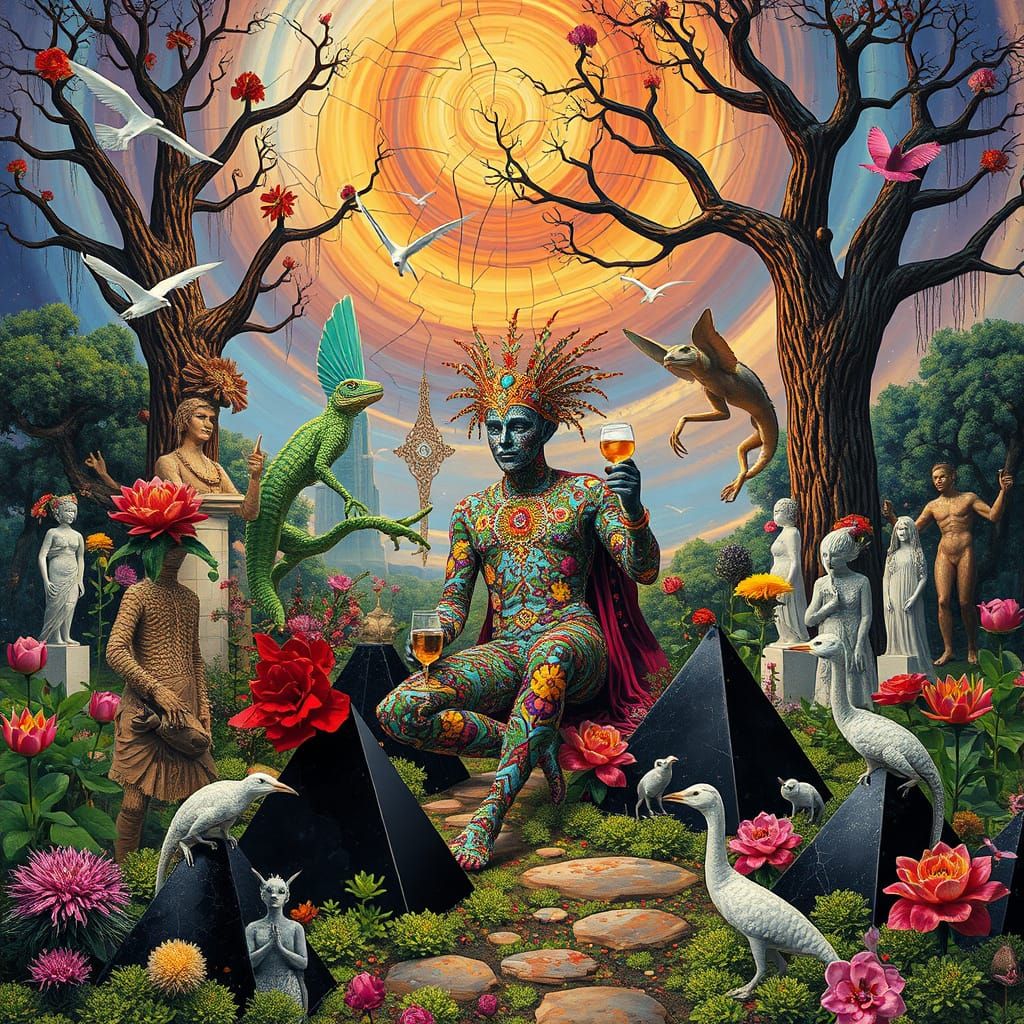 Surreal Garden Party in Bio-Art Collage Style