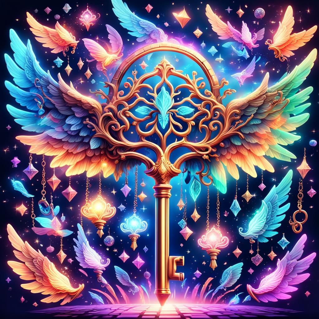 Magic Flying Keys with Colorful Neon Tree