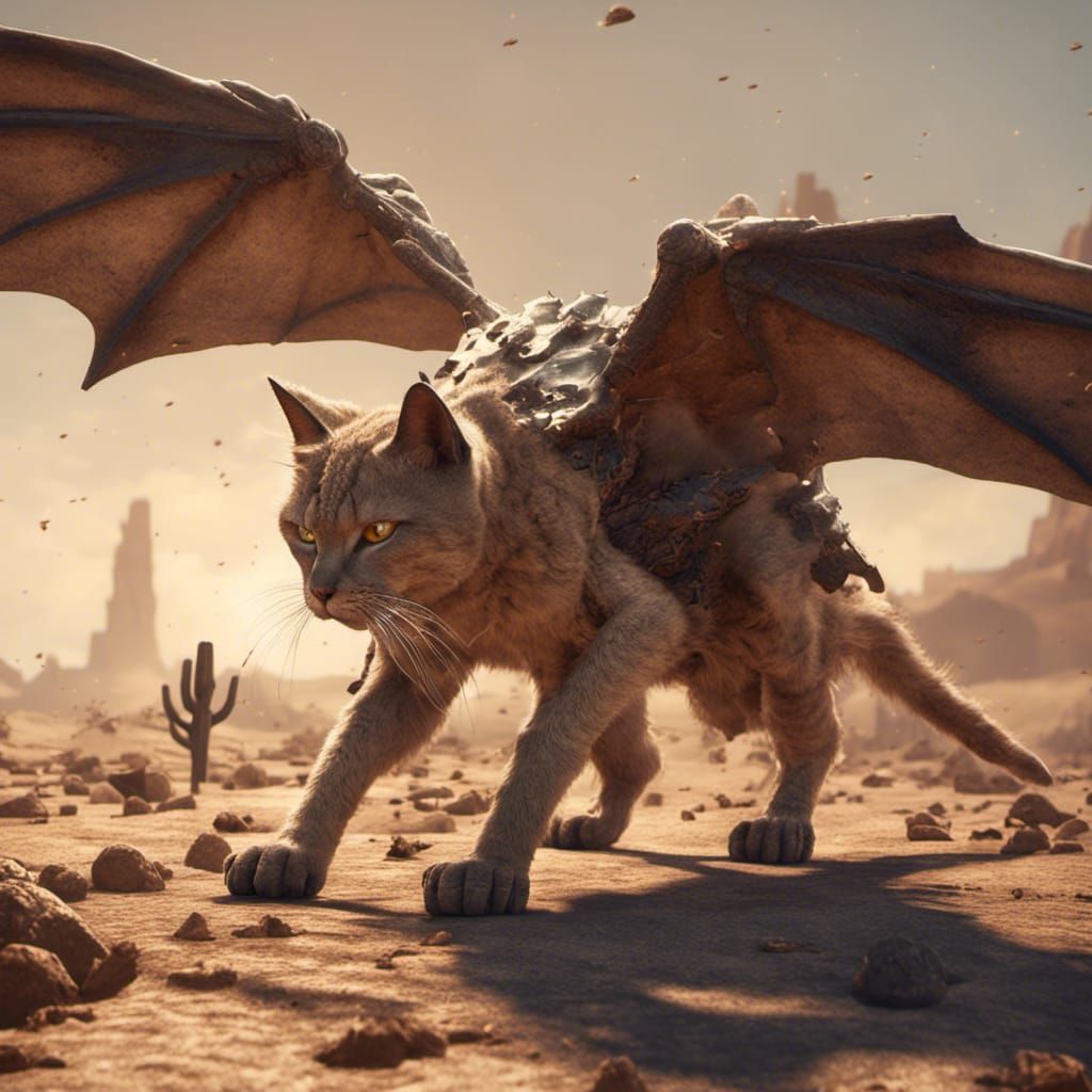 Vicious Catbat Flies Over Lava Desert