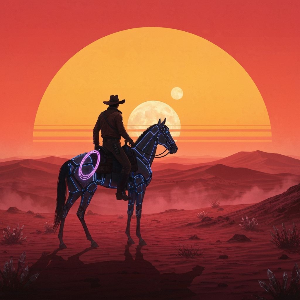 Cowboy on Terraformed Mars with Cybernetic Horse