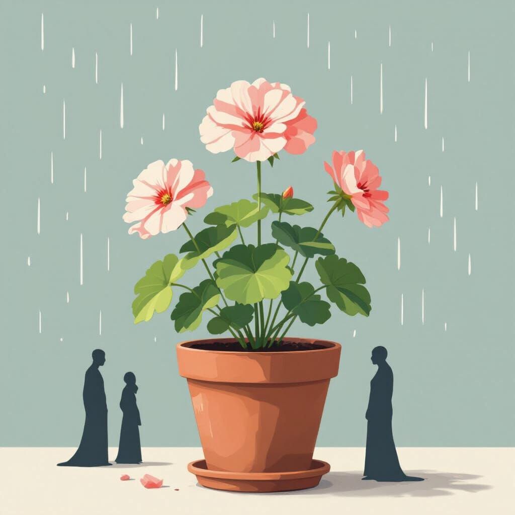 Geranium Under Rain: Minimalist Silhouette Art