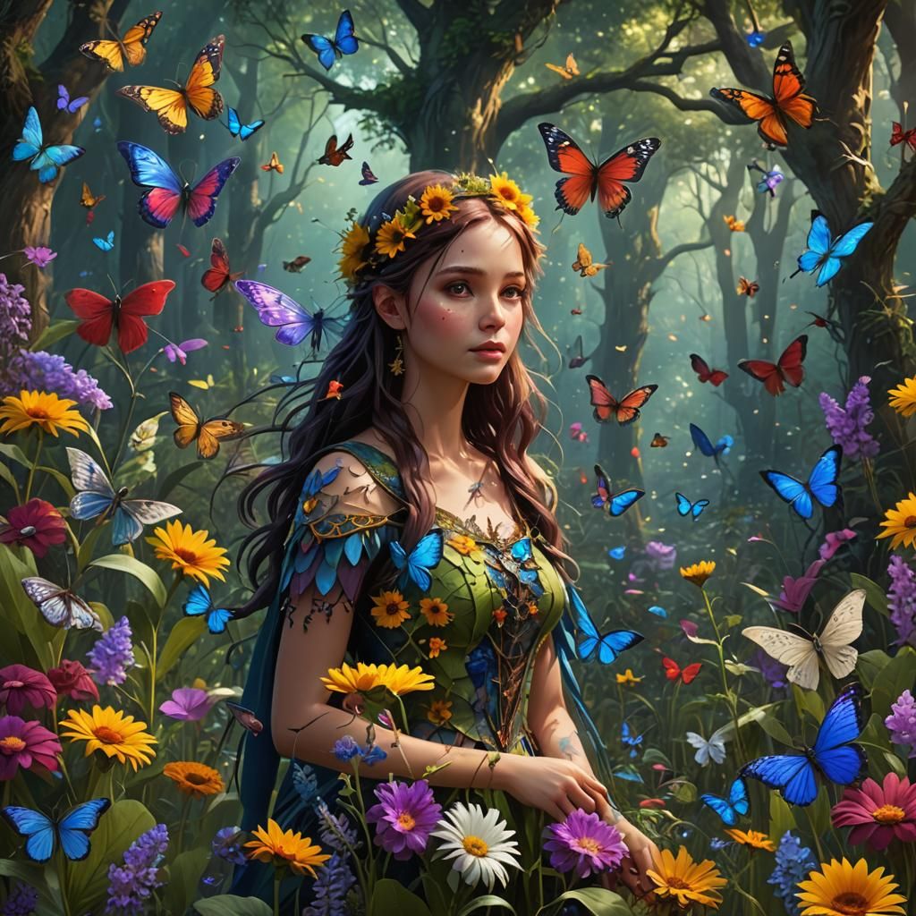 Fantastical Fairy with Dragonflies and Flowers