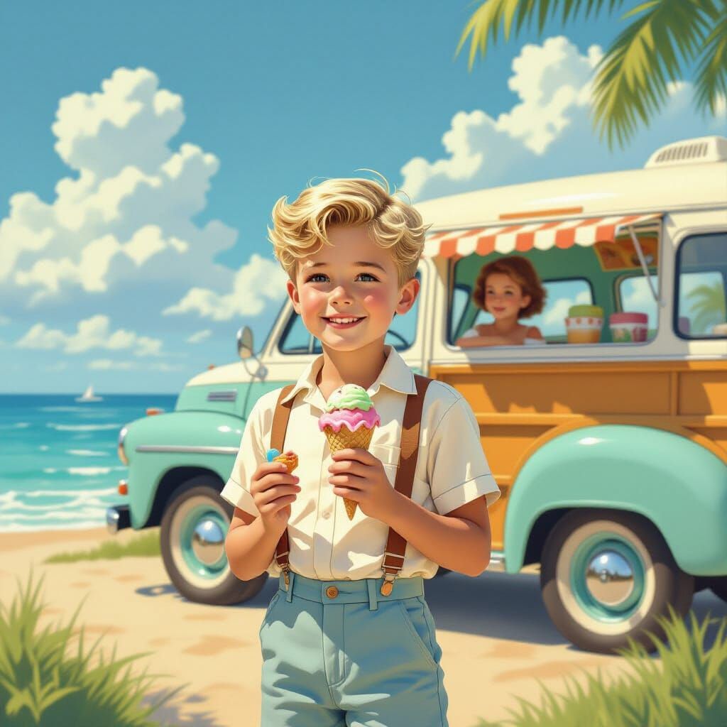 Boy with Ice Cream: 1950s Summer Nostalgia