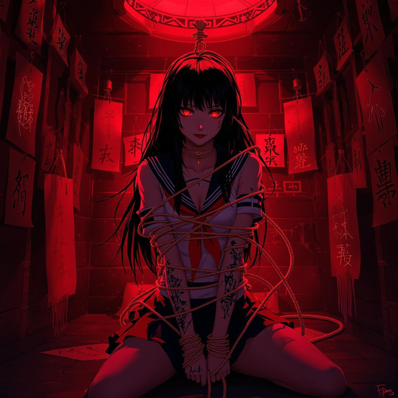 Mysterious Anime Girl Sailor Uniform in Dramatic Pose