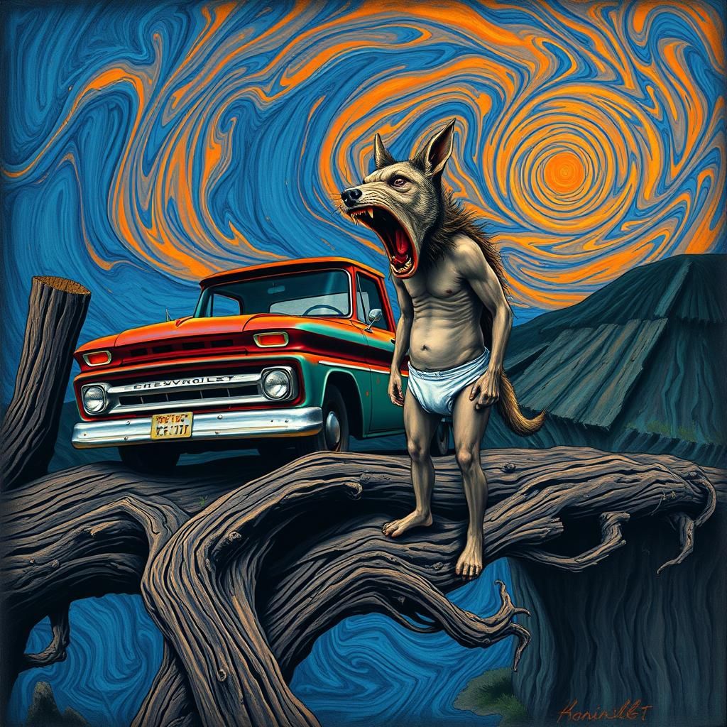 Anthropomorphic Scream with Truck in Psychedelic Style
