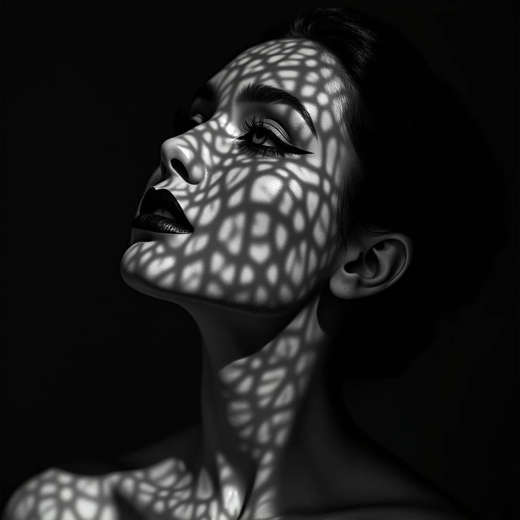 Dramatic Black and White Portrait With Lace Shadows