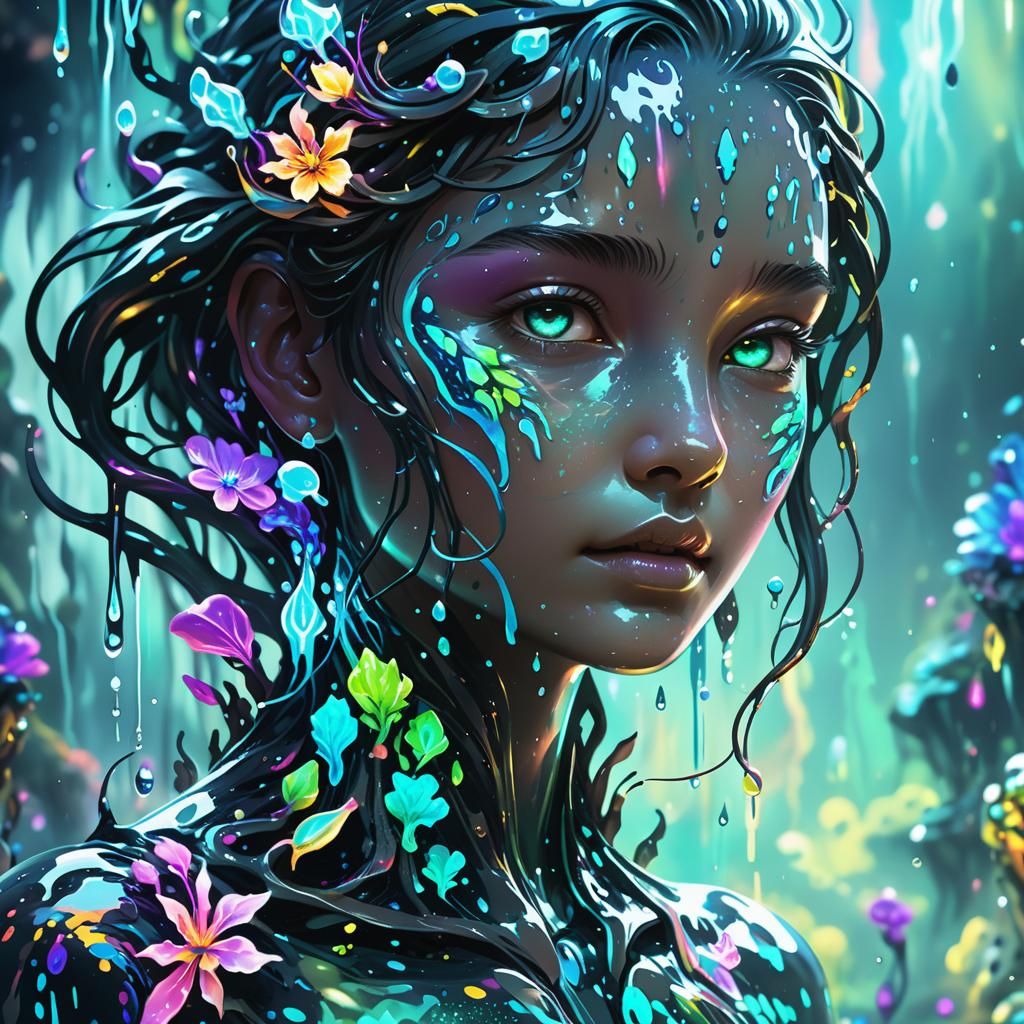 Water Elementals in a Neon Splatter Art Style