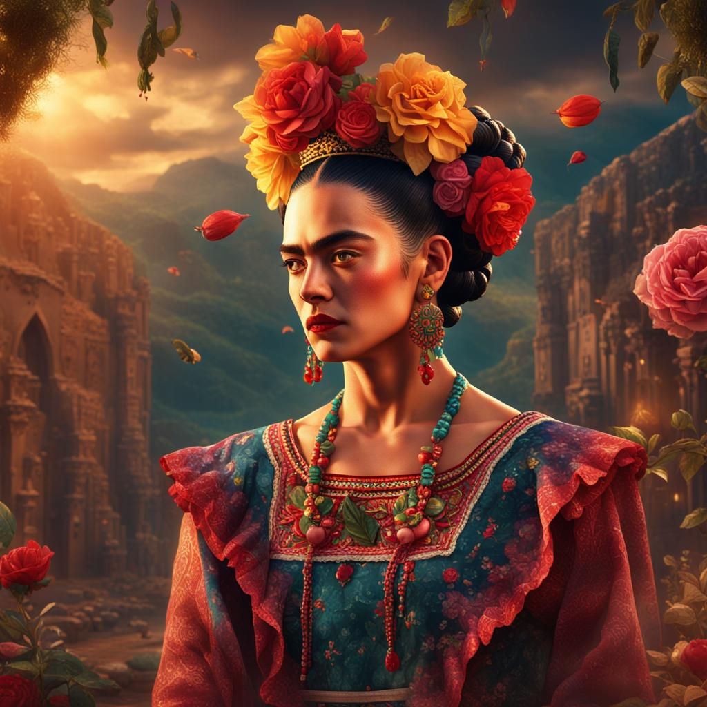 Mexican Girl Dances with Love, Frida Kahlo Style