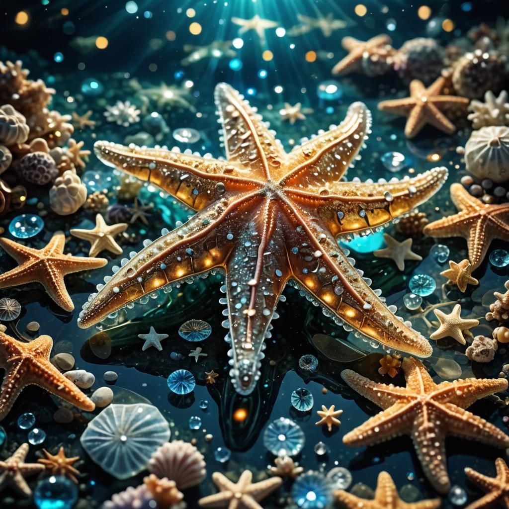 Ornate Glass Starfish on Sparkling Seafloor