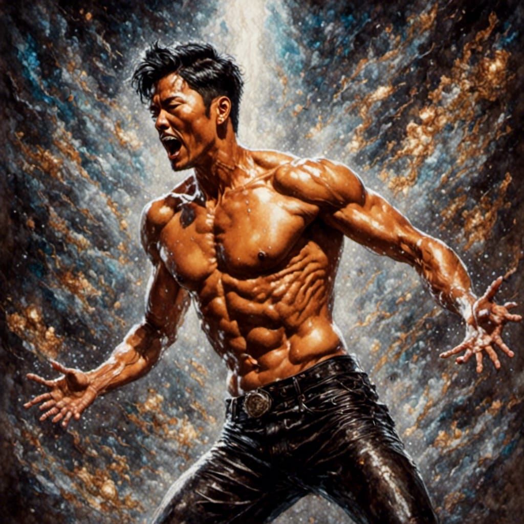 Energetic Singer in Hyperrealistic Stage Performance