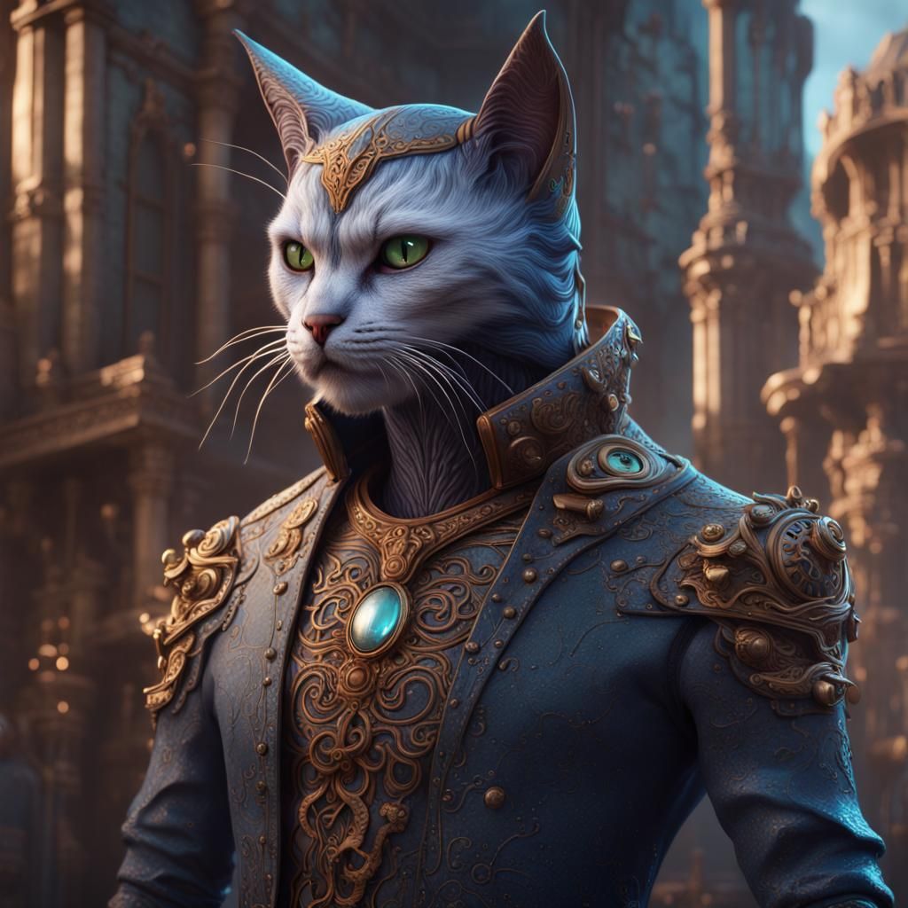 Anthropomorphic Cat Man in Detailed Matte Painting