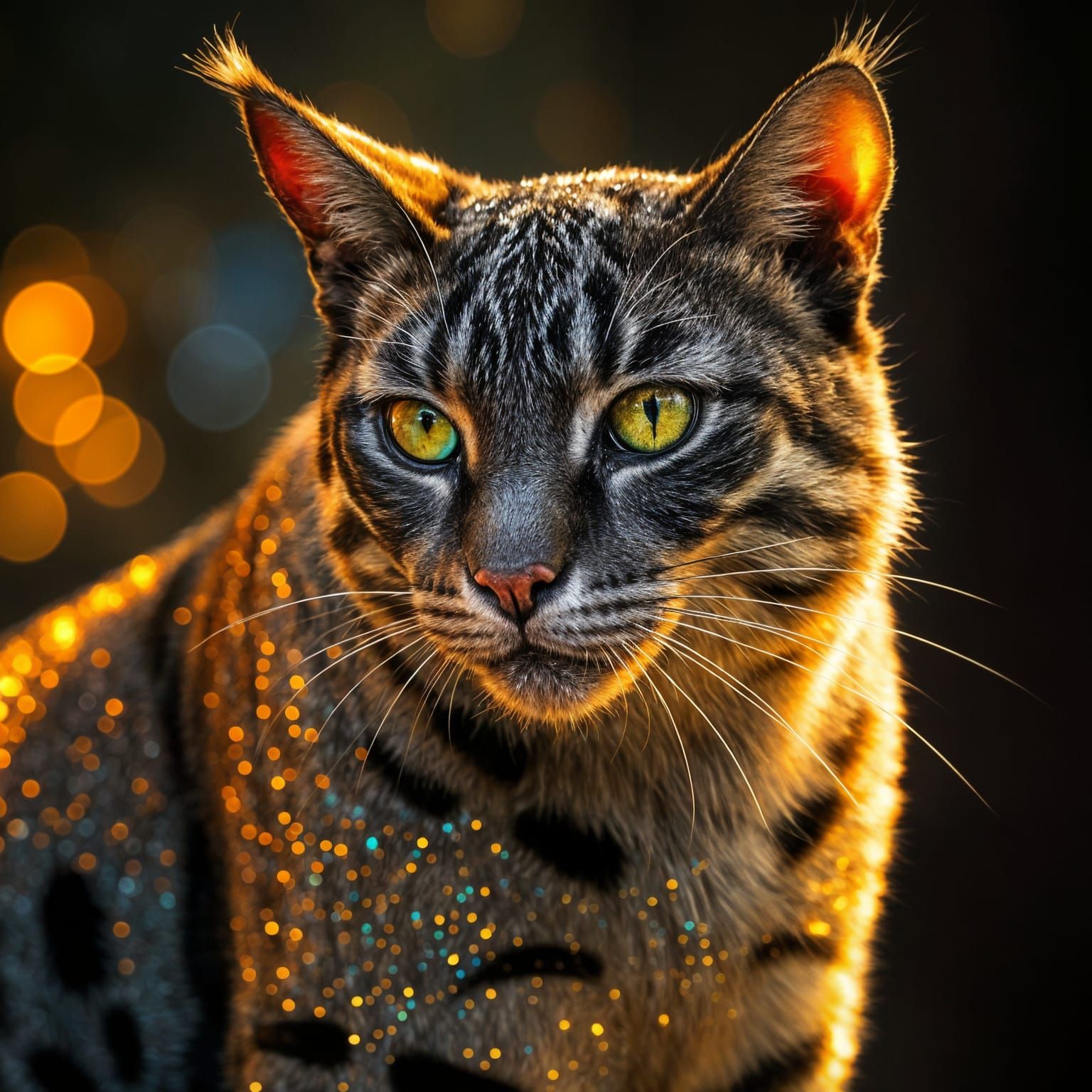 Glowing Black Cat Radiates Iridescent Colors in Photorealist...