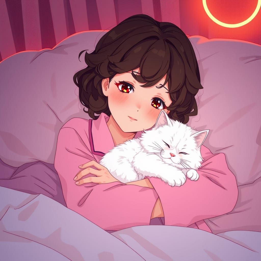 Cozy Anime Girl in Pastel Pajamas