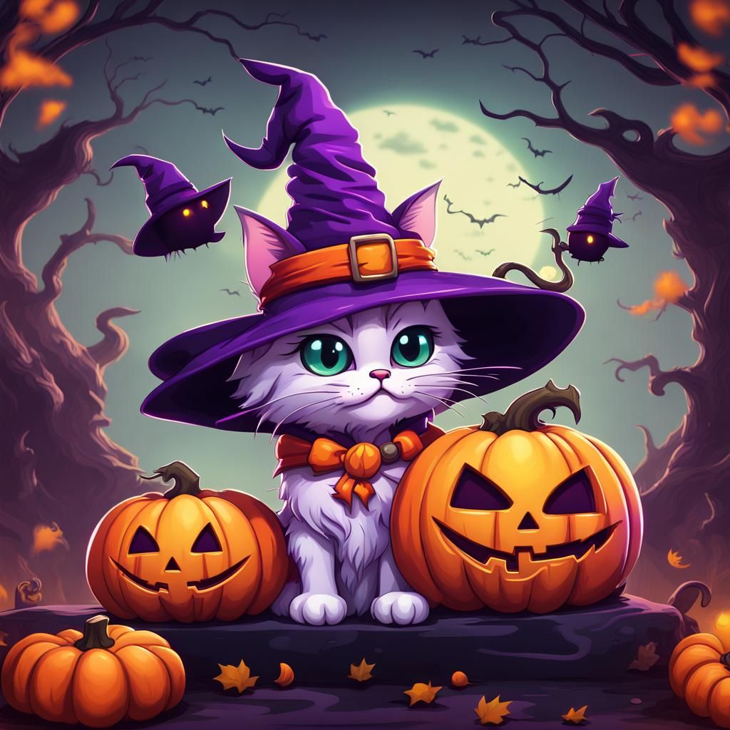 Chibi Halloween Cats in Graffiti Style