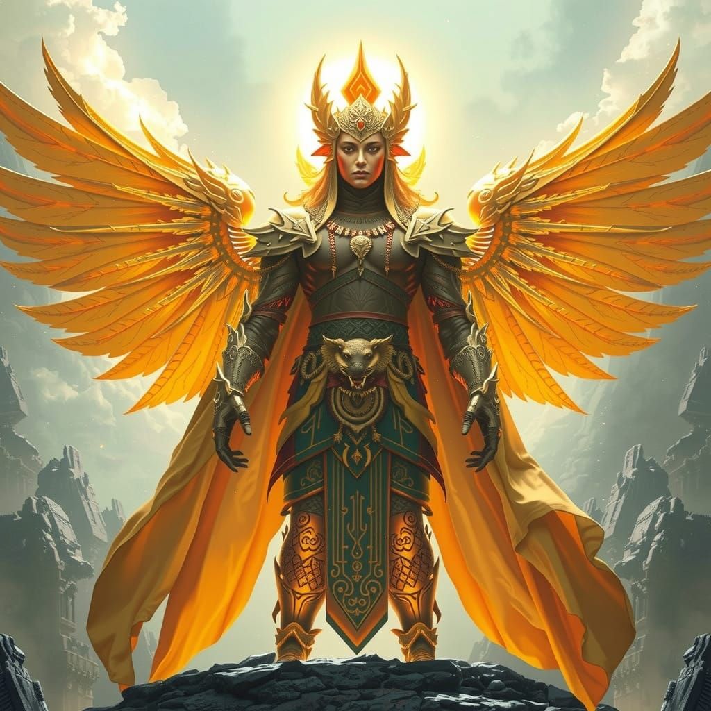 Mystical Ancient Deity with Golden Accents