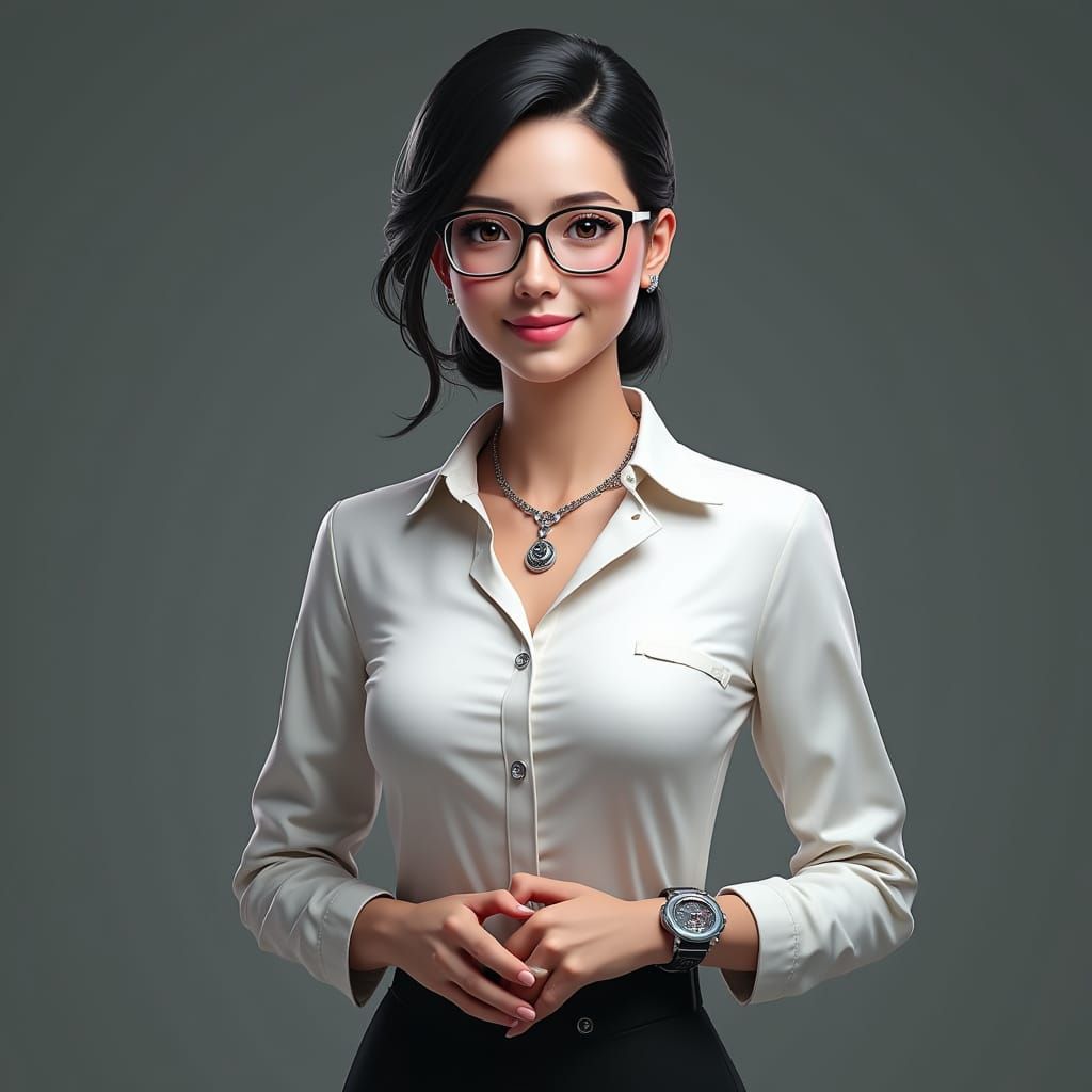 Confident Female Teacher in Futuristic Professional Attire