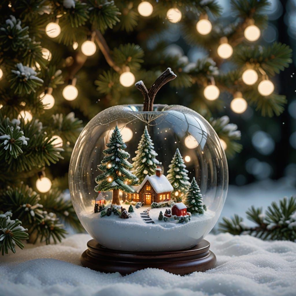 Magical Glass Apple in Winter Wonderland Scene