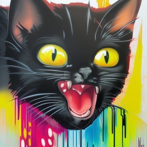 Black Cat Graffiti Art in Splash Art Style