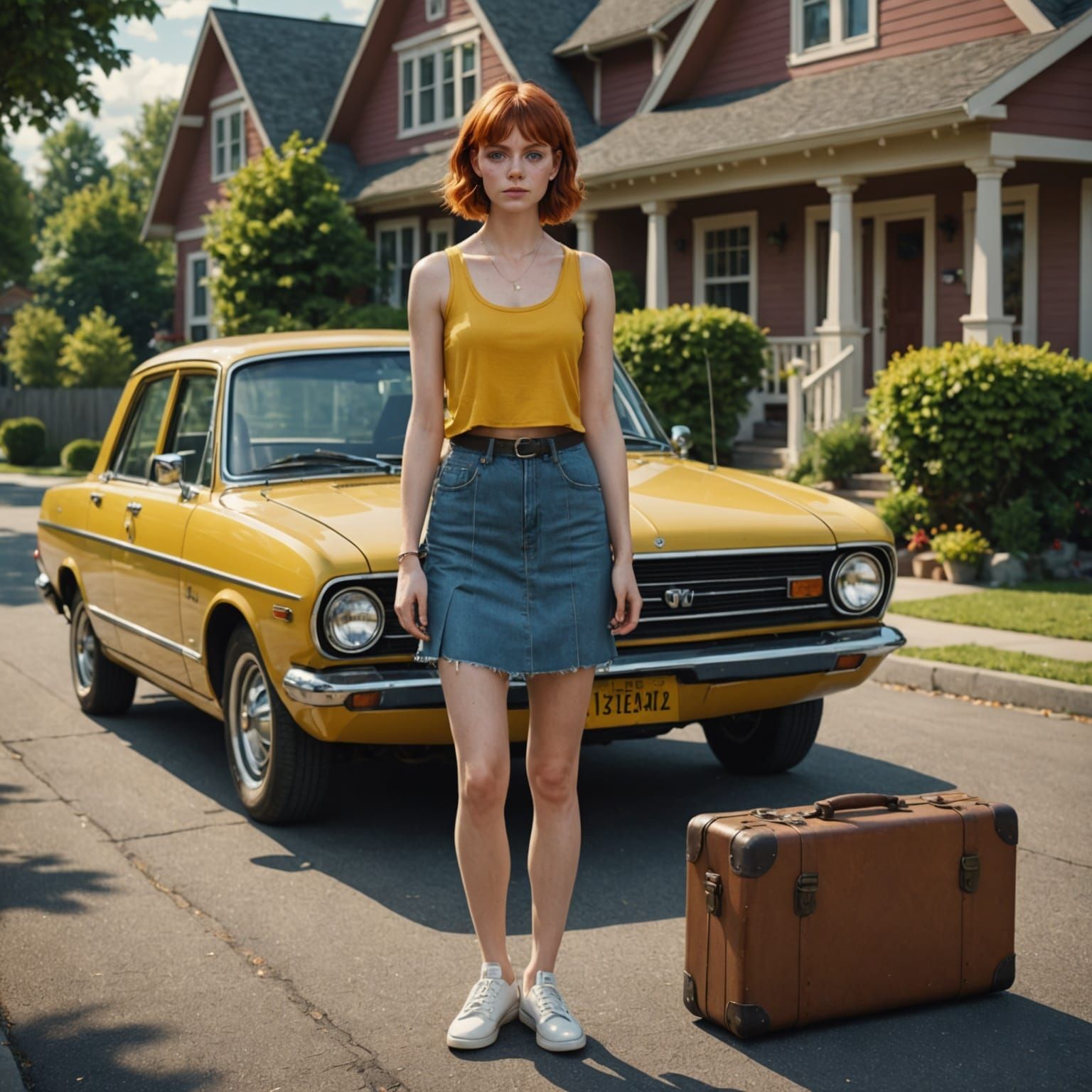 Woman Loading Suitcase: Detailed Matte Painting