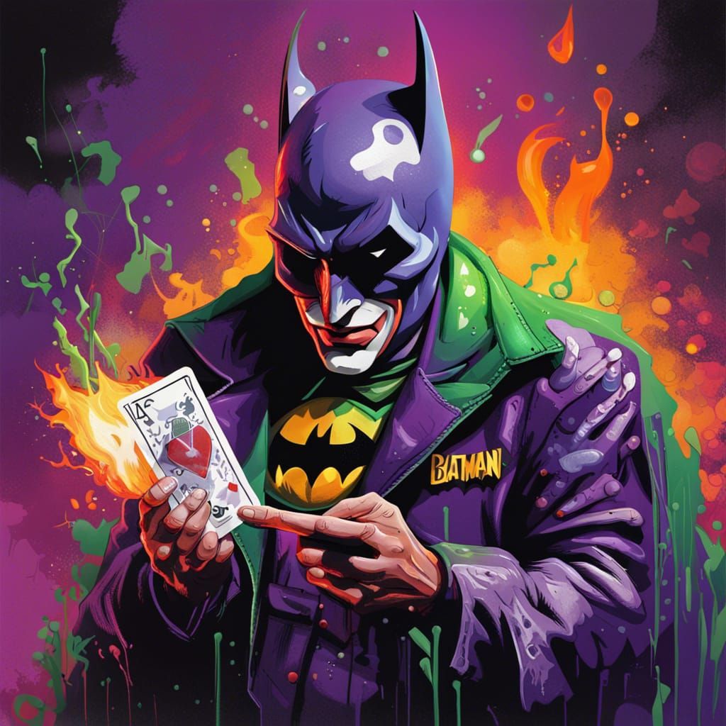 Batman Joker Card on Fire in Graffiti Style
